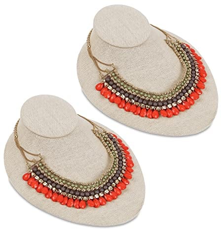 MOOCA 2pcs Linen Lay Down Necklace Bust Display Stand, Tan