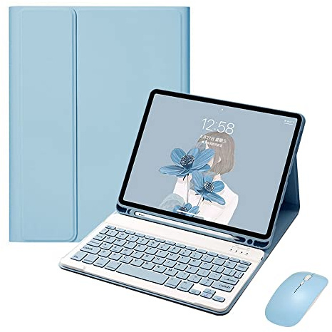 QYiiD Custodia per tastiera con mouse per iPad Air di quarta generazione/iPad Pro 11 (2021/2020/2018), Smart Cover leggera con tastiera staccabile e mouse Bluetooth per iPad 11/iPad Pro 11, blu