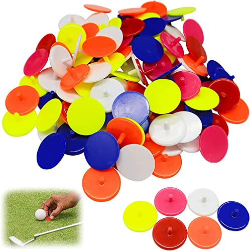 AMRTA Plastic Golf Ball Markers 50/100 pcs Round Flat Golf Ball Position Marker for Putting Green Coin,Diameter 25mm Mixed Color Golf Ball Mark Tool For Men Women Golfing
