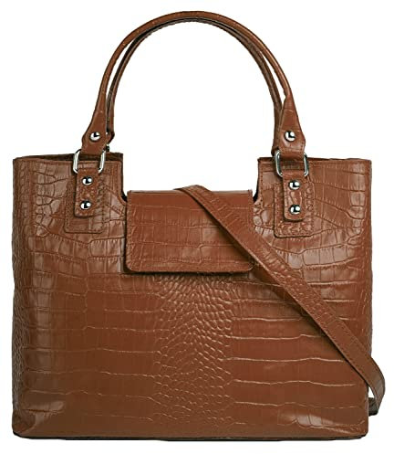 Cluty Handtasche Echt Leder Damen | Made in Italy, Smartphonefach, Kroko Umhängetasche, Damentasche aus Rindleder, Crossbody Bag mit Reißverschluss | 021322