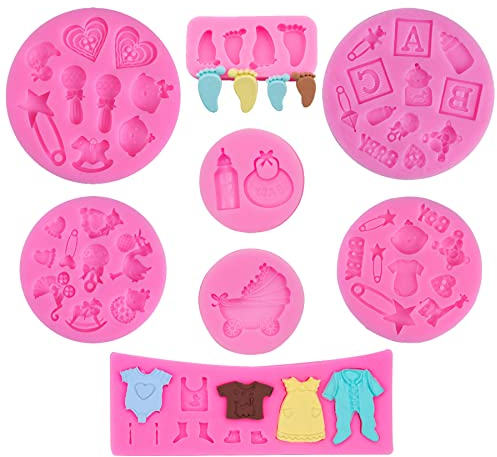 Woohome 8 Pz Moldes de Silicona para Fondant para Bebés, Molde de Silicona para Bebé, Molde de Bebé Fondant para La Decoración de Pasteles de Cumpleaños de Baby Shower