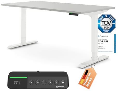 Ergotopia Desktopia Pro X Elektrisch höhenverstellbarer Schreibtisch, Ergonomischer Stehtisch für Büro oder Home Office (Grau, Gestell Weiß, 120 x 80 cm)