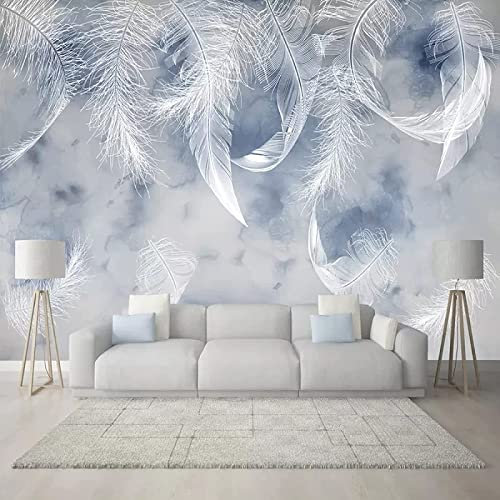 Fototapeten Gemälde 3D Blauer Marmor Wall Mural, Weiße Feder Wandtapete, 350 x 256 cm Vliestapete Wandbilder Moderne Wanddeko Wohnzimmer Schlafzimmer Büro Wallpaper