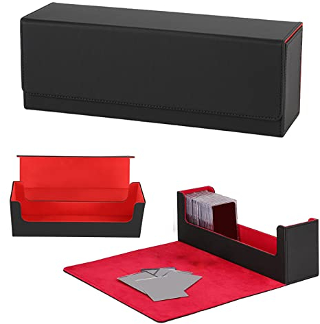 Yearninglife Premium Magnetic PU Cards Box, Flip Case Long Box, Sammel Karten Halte Box 400+ Standardgröße Für Magic Cards Kartenbox (Schwarz Rot)