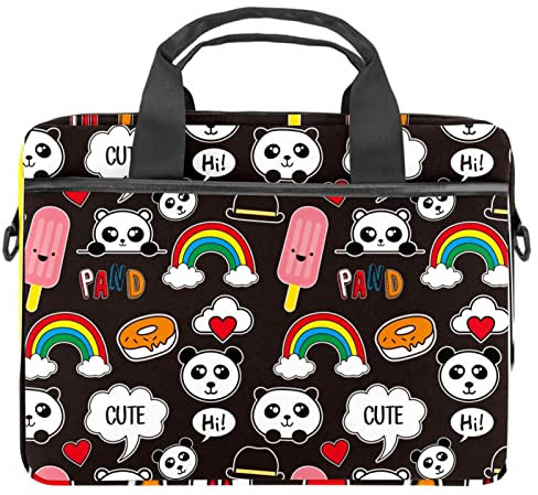 Cute Panda Rainbow Ice Lolly Laptop Shoulder Messenger Bag Crossbody Briefcase Messenger Sleeve for 13 13.3 14.5 Inch Laptop Tablet Protect Tote Bag Case