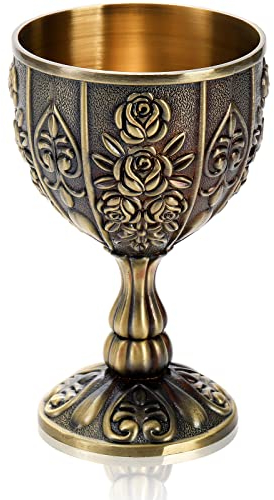 Yopay Handmade Goblet Chalice, Vintage Engraving Wine Liqueur Cup, 3.4OZ Food Safe Sturdy Drinking Vessel Shot Glasses for Buddha Weddings Home Decor Blessings