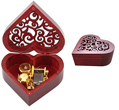 YWNYT Spieluhr in Herzform, Vintage, Holz, Uhrwerk, Spieluhr, Geschenk für Geburtstag/Weihnachten/Erntedankfest/Valentinstag/Muttertag, Schloss im Himmel (Typ 2)