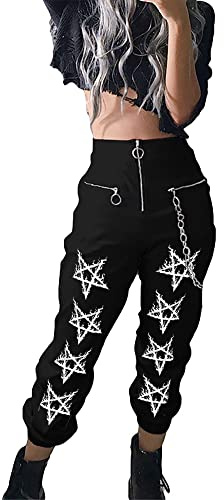Black Cargo Pants for Women Techwear Women Loose Street Rock Style Casual Black Pants with Chain Goth Pants