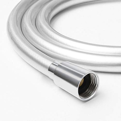 Newentor Shower Hose 1.5m Chrome Shower Head Hoses with Anti-Kink Brass Connections PVC Shower Pipe Including 2 Washers, Universal to Fit, Flexible and Leak Proof, Silver