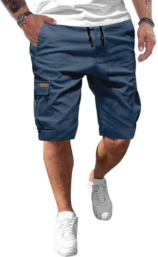JMIERR Kurze Hosen Herren Baumwolle Cargo Shorts Herren Sommer Freizeithose mit Taschen Blau S