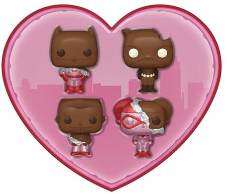 Funko Pocket POP! DC Valentines Box 4 Pack - Batman - (Choc) - DC Comics - Keychain - Collectable Vinyl Mini Figure Novelty Keyring - Stocking Filler - Gift Idea - Official Merchandise - Minifigure