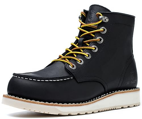 SL-Saint Stivali da lavoro da uomo Soft Moc Toe Classic Casual 6'' con suola con zeppa Scarpe da marroni/Nero (Nero zeppa, Adulto, Uomo, 41.5, Numero, Sistema Taglie Calzature EU, Larga)