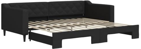 vidaXL Tagesbett, Sofabett Ausziehbar, Gästebett Schlafsofa für Schlafzimmer Wohnzimmer, Ausziehbett Sofa Bettsofa, Modernes Design, Schwarz 90x200cm Stoff