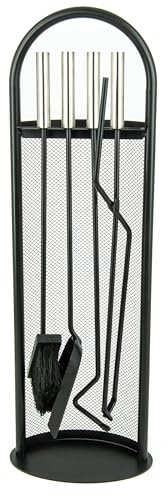 Valo Kaminbesteck Kopenhagen (4 teilig, inkl. Kaminbesen, Schaufel, Greifzange und Schürhaken, Kamingarnitur, Kaminset mit Ständer, schwarz mit Edelstahlgriffen) VK000303