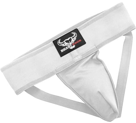 Boxen Tiefschutz Cup Herren schweißabsorbierend belüftet verstellbar Sparring Tiefschutz Jockstrap Taekwondo Karate Training Unterwäsche Jiu Jitsu BJJ Schutz Kickboxen MMA Muay Thai (M, Weiß)