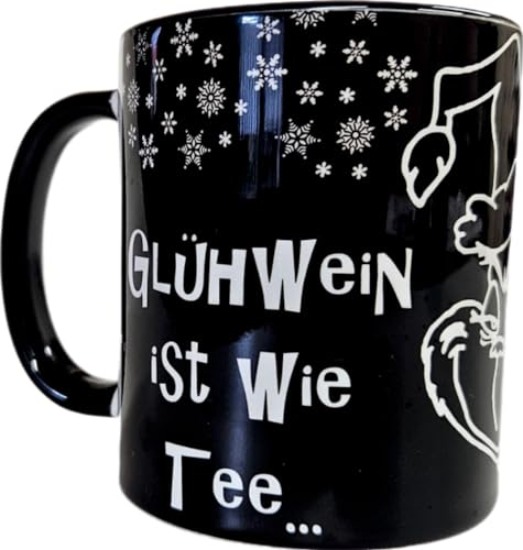 Glühweintasse Tasse für Glühwein Tee Kaffee mit lustigem Spruch Weihnachten bunt Geschenk Wichteln persönlich Grog Punsch Glühweintassen Keramik Porzellan (Schwarz)
