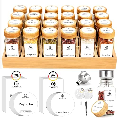 SIAZIH Bambou Porte-épices, 24 Pot Epices Verre, 120 ml de Coffret Epices, Elegant Vertical Spice Rack, Rangement Epices Cuisine