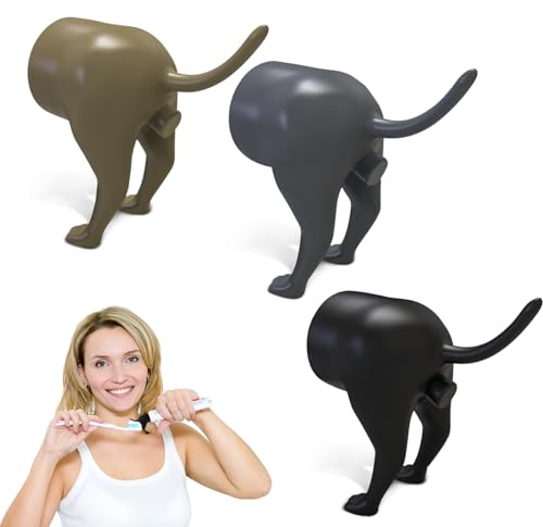 3 Stück Pooping Dog Butt Toothpaste Topper, Deckel für Zahnpasta für kackende Hunde, Hunde Hintern Zahnpasta Spender Lustige Kreative Zahnpastakappen Geschenke für Familie und Freunde