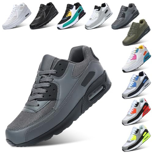 PADGENE Femme Homme Baskets Mode Chaussures Sport Course Sneakers Fitness Gym athlétique Multisports Outdoor Casual, Gris Foncé, 46 EU