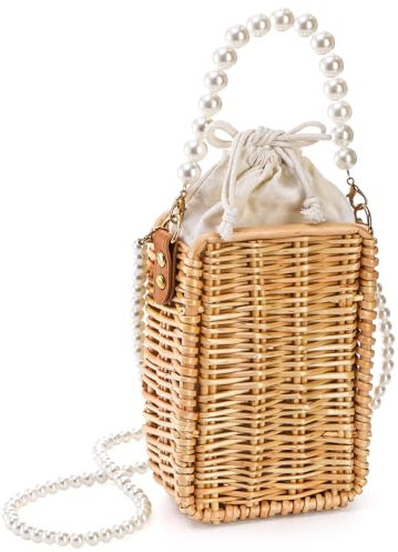 Eorbow Bolso de mano de ratán tejido a mano para mujer, bolso rectangular de mimbre para mujer, bolso de mano vintage de paja de verano, Varios colores