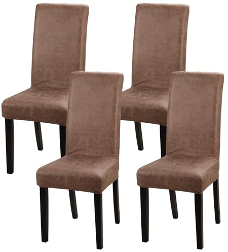 Fuloon Wildlederimitat Stuhlhussen 4er Set Stretch Esszimmer Hussen Set für Stühle Retro Stuhlhussen Stuhl Hussen waschbar Kunstleder Stuhlhussen
