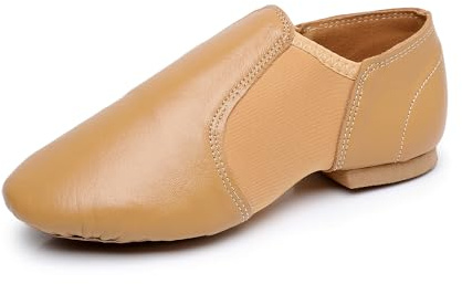 Dam jazzdansskor mjuk botten övningsskor elastisk yoga balettskor läder dansskor, 34-42EU, Brun, 38 EU