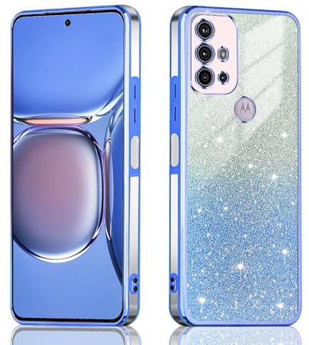 JNERBUYI Transparent Handyhülle für Motorola Moto G30/G20/G10, Schutzhülle Stoßfest, Hülle Ultra Dünn Exquisite Galvanisierte, Glitzernde Hülle für Mädchen.Blue