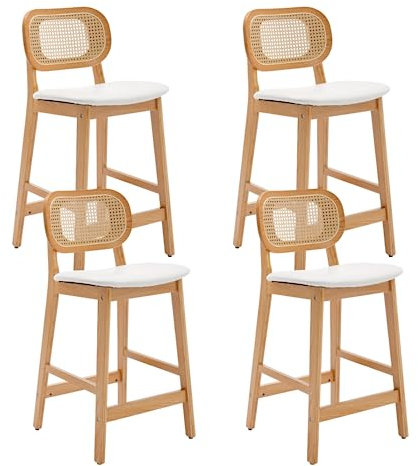 Generisch Fußbank Rattan Barhocker 2er Set Barstuhl Bistrohocker Gepolsterte Sitzfläche aus Teddystoff Küchenhocker Thekenhocker für Kücheninsel/Hausbar