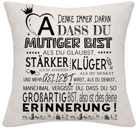 Bommex inspirierendes Geschenk A-Z Initialen DASS Du Mutiger Kissenbezüge für Frauen Männer Mädchen Jungen Schwester Freunde Mama Papa Oma Enkelin Beste Postive Reminder Geburtstag (A)