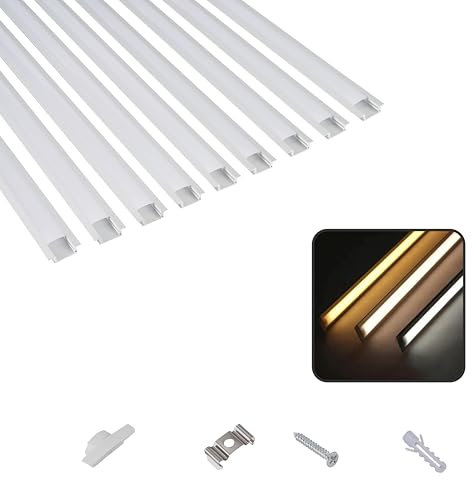 T&K LED Aluminium Profil 9 x 1M U-Form verdeckter Einbau Silber mit Abdeckung Opal, Endkappen und Eckprofil Eloxiert Für LED-Streifen und LED-Stripes