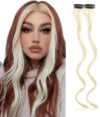 2 x Clip-In Hair Extension Highlights Streaks, Colourful Hair Highlights (Curly Light Blonde x 2)
