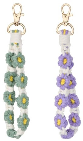 Wisebom 2 Pcs Gänseblümchen Schlüsselanhänger 20cm Aesthetic Makramee Schlüsselanhänger Boho Makramee Schlüsselanhänger Cute Blume Schlüsselanhänger Handgefertigt Schlüsselanhänger für Frauen Mädchen
