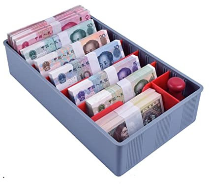 Cajón de efectivo con bandeja de manejo de monedas y billetes, bandeja de clasificación de cambios con compartimentos recortados para organizar monedas y billetes, caja de dinero para caja
