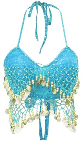 Pailletten Quasten Top Bauchtanz Crop Top Karneval Kostüme BH Party Top Tank Top Rave Outfit Glitzer Pailletten Oberteil Damen Fransen Rückenfrei BH Festival Top für Frauen und Mädchen #1