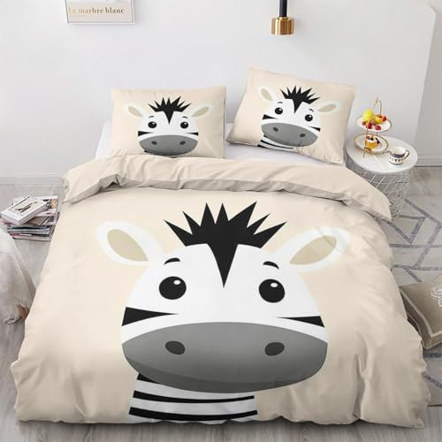 Generisch Zebra Deko - Winter Bettwäsche 135x200 Zebra, Kinder Süße Cartoon Bettbezug 135 x 200 2er Set mit 1 Kissenbezug 80x80, Weiche Mikrofaser Winterbettwäsche mit Reißverschluss B*&68