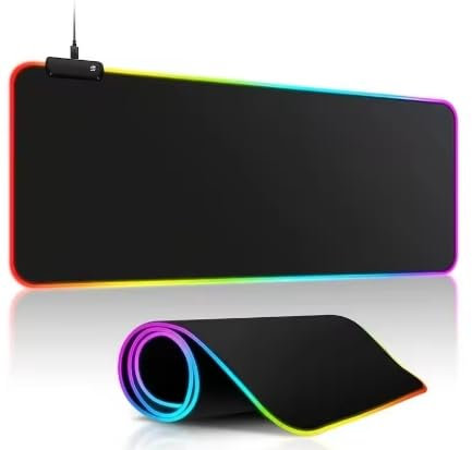 Tapis de Souris Gaming RGB, 7 Couleurs, 60X30cm, antidérapant, Interrupteur Tactile par USB, pour Gamer, Ordinateur, PC