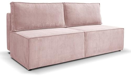 Kaiser Möbel - Sofa mit Schlaffunktion und Bettkasten, Schlafsofa mit Bettzeugbehälter, Sofa 2-sitzer, Wohnlandschaft, Klappsofa, Relaxsofa, Cordstoff, Bequemes Couch für Wohnzimmer, COMPI, Rosa
