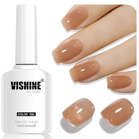Vishine 16ml Light Sheer Caramel Brown Jelly Gel Polish Translucent Crystal UV Gel French Manicure DIY Nail Art Soak-Off Sheer Caramel Brown E045
