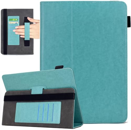 KEROM Universal Tablet Hülle 10 Zoll, Universal Tablet Hülle 10.1 Zoll, PU Leder Folio Ständer Schutzhülle für 9,5-10,5 Zoll Tablet, hat Handschlaufe, Kartenfächer, Stiftschlaufenhalter, Grün