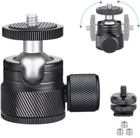 ARTCISE Mini-Kugelkopf, CB20 kleiner Stativkopf mit 6,35 mm Schraube und abnehmbarer Schuhhalterung, um 360 Grad drehbarer Aluminium-Stativkopf für Kamerastative, Einbeinstative, Camcorder