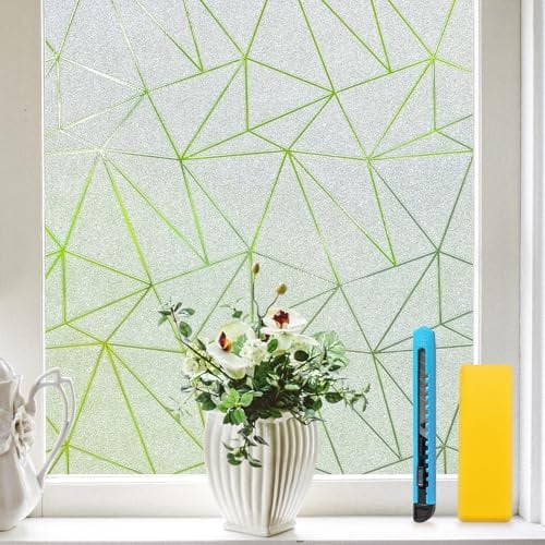 Zindoo Fensterfolie 59,5x200 cm Geometrisch Blickdicht Sichtschutzfolie | Schützt Ihre Privatsphäre, UV-Schutz, selbsthaftend ohne Kleber, lichtdurchlässig, für Bad, Büro und Glastüren