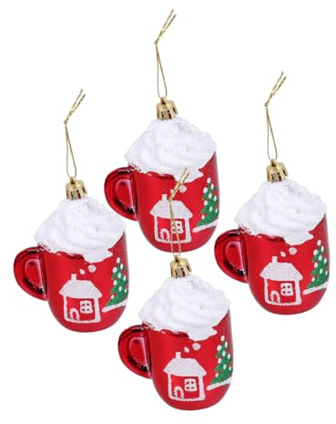 HEALSOPTHY 4pcs Christmas Tree Mug Hanging Ornaments for Xmas Party Diy Decorations for Tree Decoration Hooks Gold Ornaments for Decor