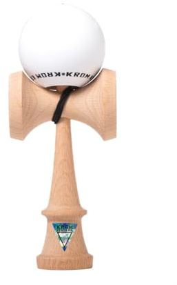 KROM Kendama POP Rubber Weiß - aus zertifiziertem Buchenholz - Hohe Holzqualität - Für Anfänger und Profis - Pack : Ersatzschnur + Stickers
