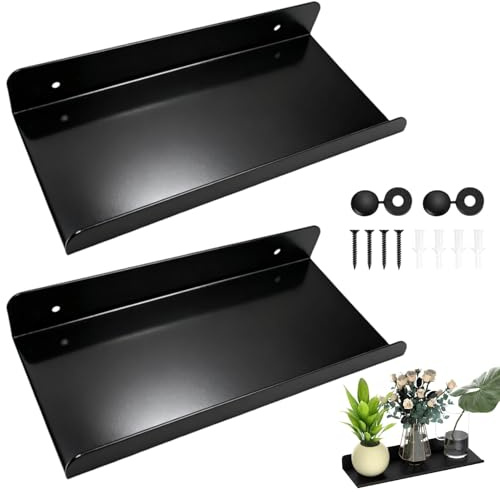 DHSWNNG 2 Stück Wandregal Schwarz, 30cm Schweberegal mit Schrauben Wandregal Metall Ohne Bohren Wandboard Bilderleiste Bücherregal Wand für Küche Wohnzimmer Büro Zuhause (30x10x5cm)