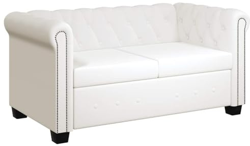 SKTQYQO Chesterfield-Sofa, 2-Sitzer, Kunstleder, weiß, Gestell aus robustem Holz mit gepolstertem Sitz, elegantes Design mit Nieten und Noppen, für Wohnzimmer oder Büro, einfach