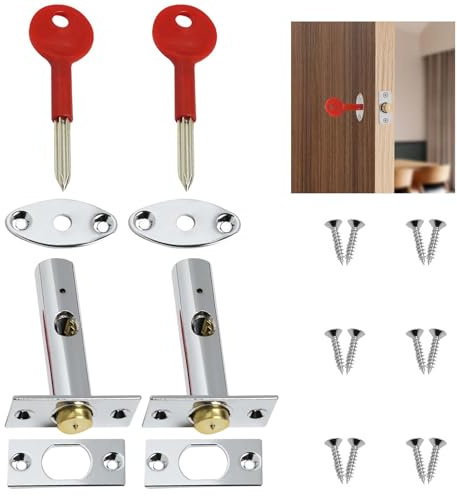 2 Set Mortice Lock, Mortice Door Bolts with Star Keys & Mounting Screws, Stainless Steel Anti-Theft Door Security Rack Bolts for Pipeline Wells, Installation Doors, Fire Escape and Passage Doors