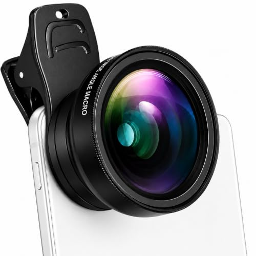 2 in 1 Phone lens macro lens for iphone 0.45X Wide Angle Lens +12.5X Macro Lens Clip-on Phone Lens for iPhone for Samsung and Most Android Smartphones (black) Travel Photography Accessories