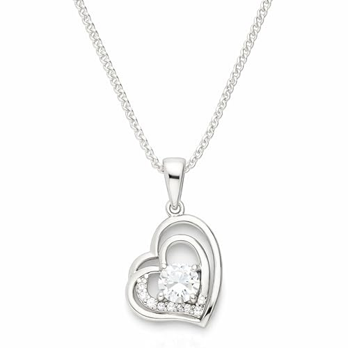 Löb 925 Silber Halskette Herz-Anhänger Zirkonia Stein Herzform Herzkette Damen Kette Herzchen Glitzer Steinanhänger Diamant Form Weiß Brautschmuck