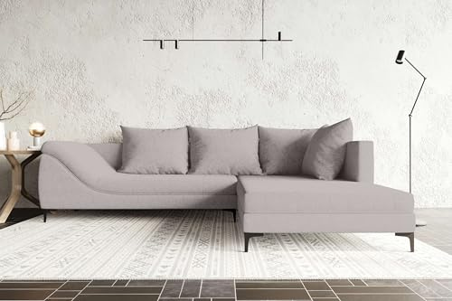 99rooms Loni Ecksofa Polsterecke Eckcouch Webstoff Malmo_NEW Hellgrau Ottomane Rechts
