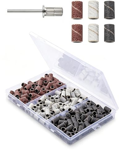 HAPZUR Manicotti Abrasivi 210 Pezzi Grana 80/120/180 con Mandrino per Fresa Unghie | Kit Professionale per Rimozione Gel Acrilico, Manicure e Pedicure